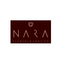 nara flowers & émotions avec une fleur au dessous et un contour de couleur bordeaux et le sloagan en bas de l'image en dessous du nom de l'entreprise 